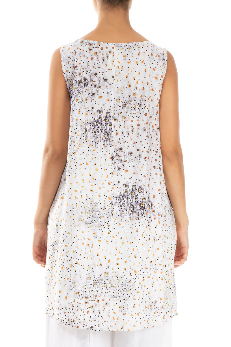 Longer Back White Meadow Silk Bamboo Tunic