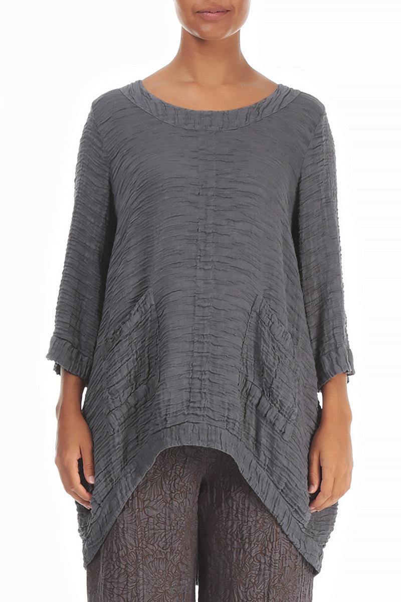 Longer Back Crinkled Iron Silk Tunic
