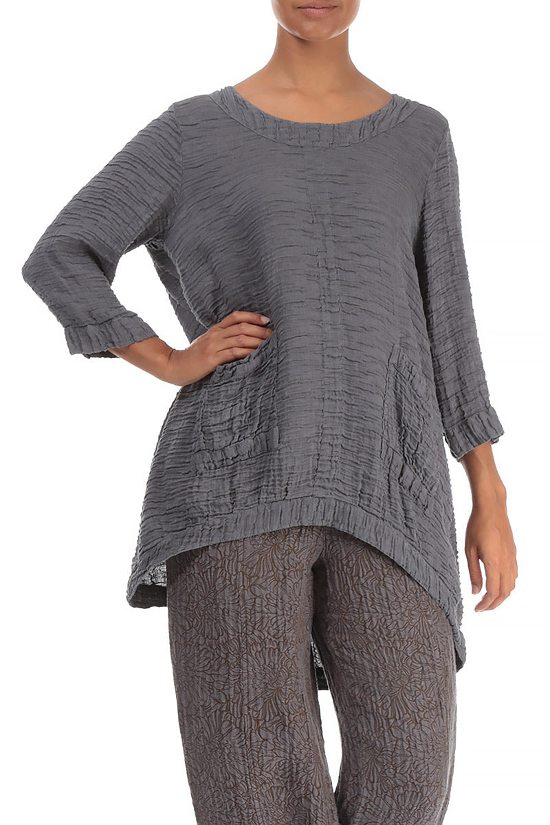 Longer Back Crinkled Iron Silk Tunic