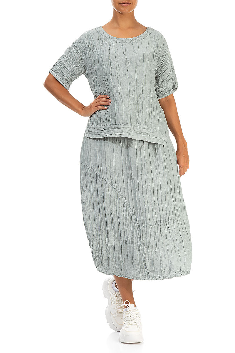 Longer Back Crinkled Sage Silk Blouse