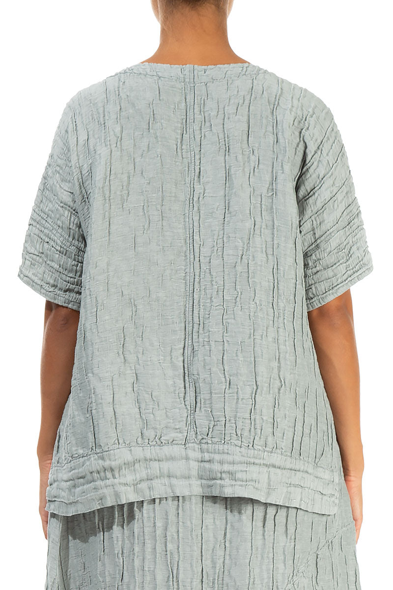 Longer Back Crinkled Sage Silk Blouse