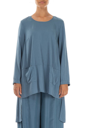 Longer Back Steel Blue Silk Bamboo Tunic