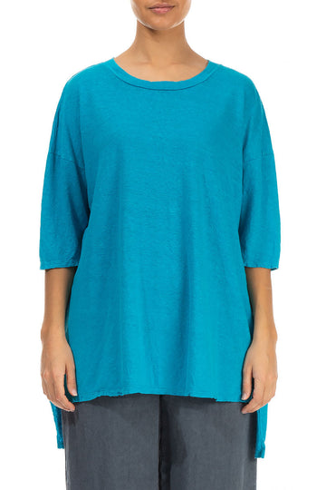 Longer Back Turquoise Linen Tunic