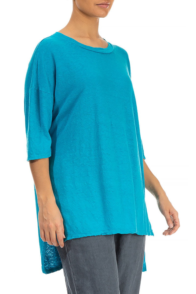 Longer Back Turquoise Linen Tunic