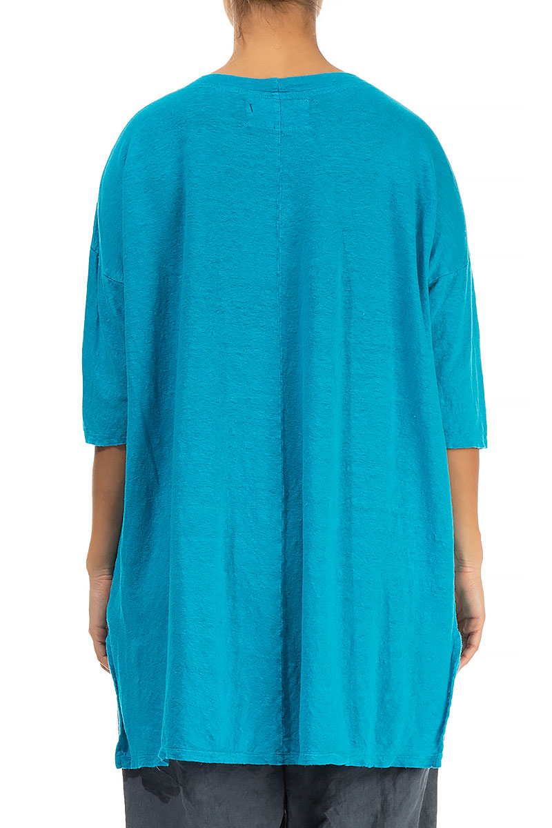 Longer Back Turquoise Linen Tunic