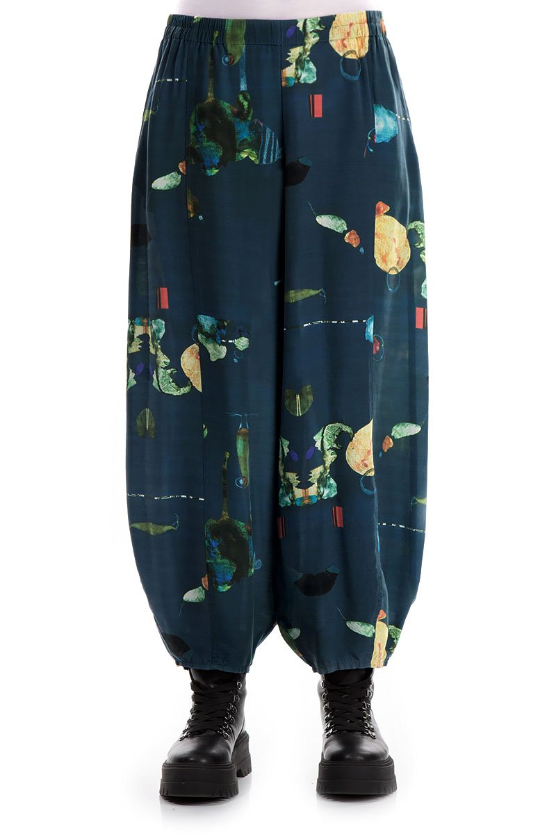 Loose Fairy-Tale Print Silk Bamboo Trousers
