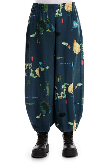Loose Fairy-Tale Print Silk Bamboo Trousers