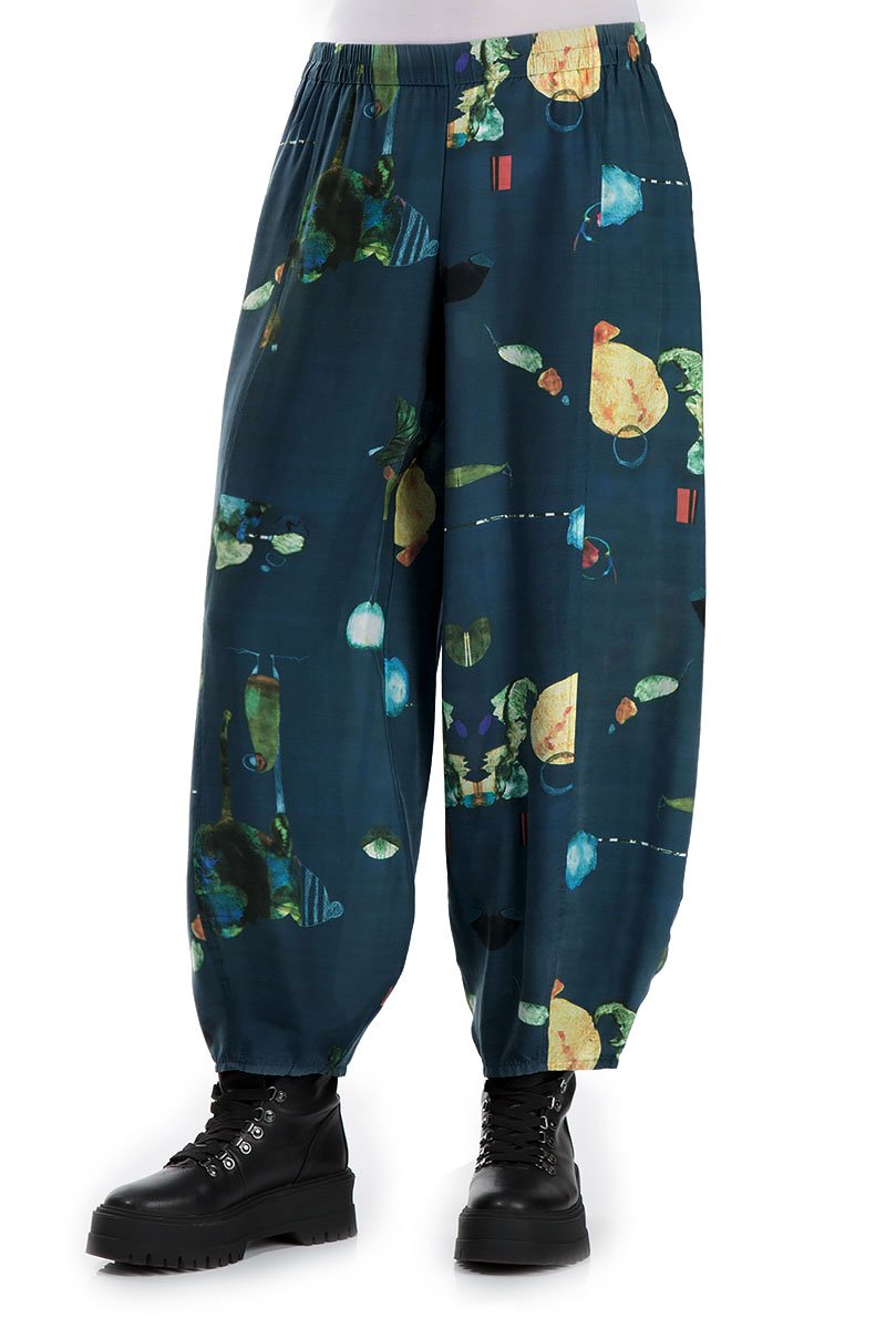 Loose Fairy-Tale Print Silk Bamboo Trousers