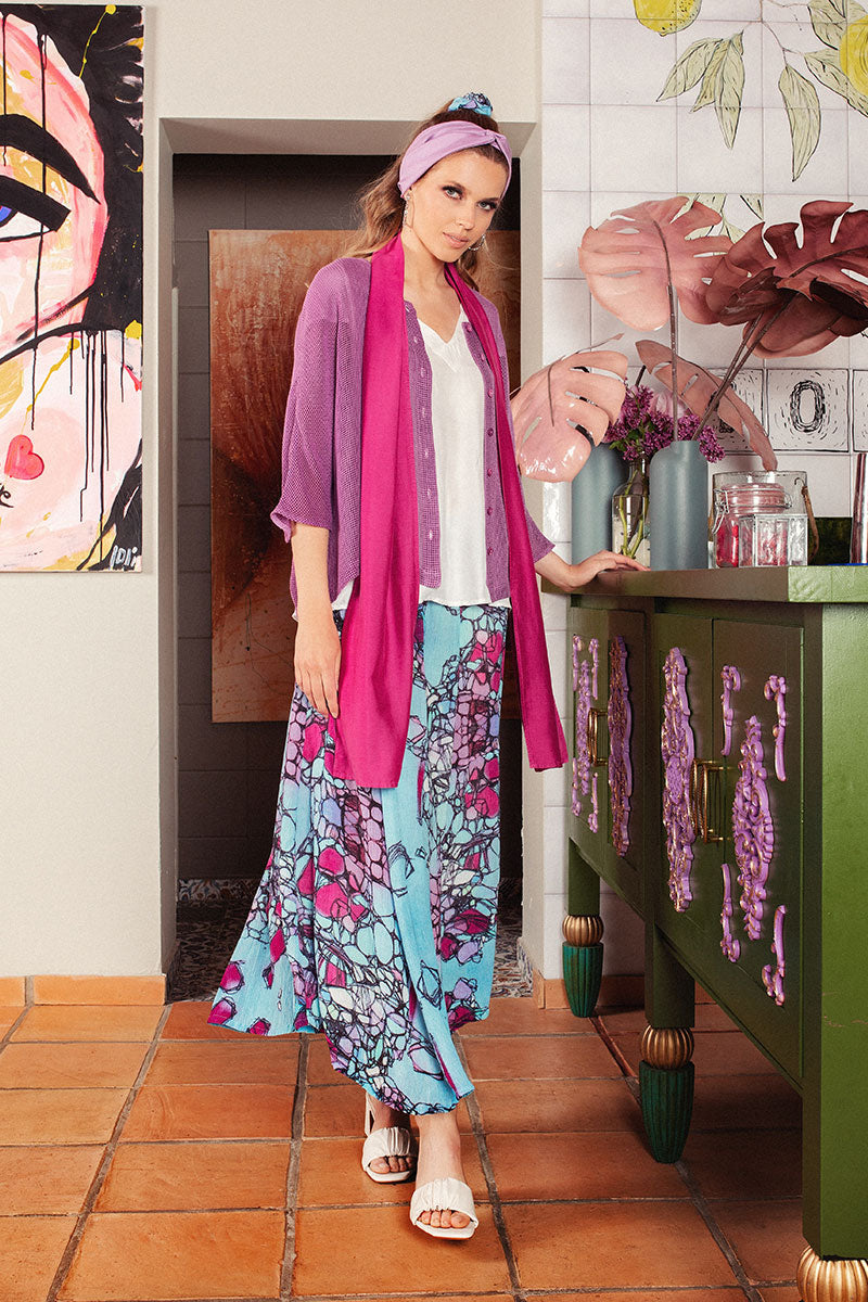 Crinkled Gemstone Silk Viscose Maxi Skirt