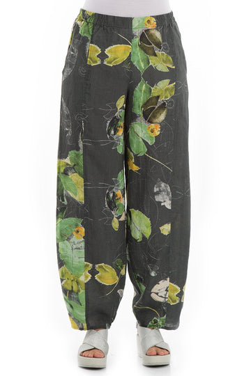 Loose Waterlilies Print Linen Trousers - GRIZAS | Natural Contemporary Womenswear