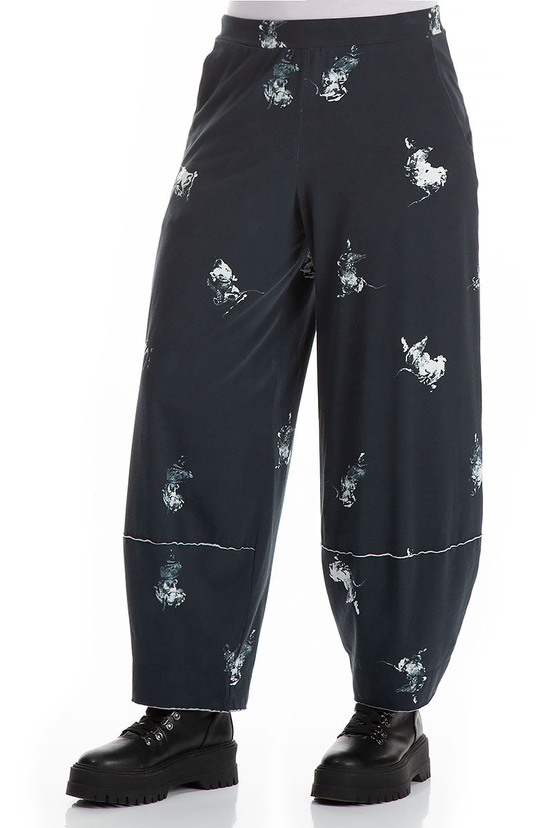 Loose Abstract Print Jersey Cotton Trousers