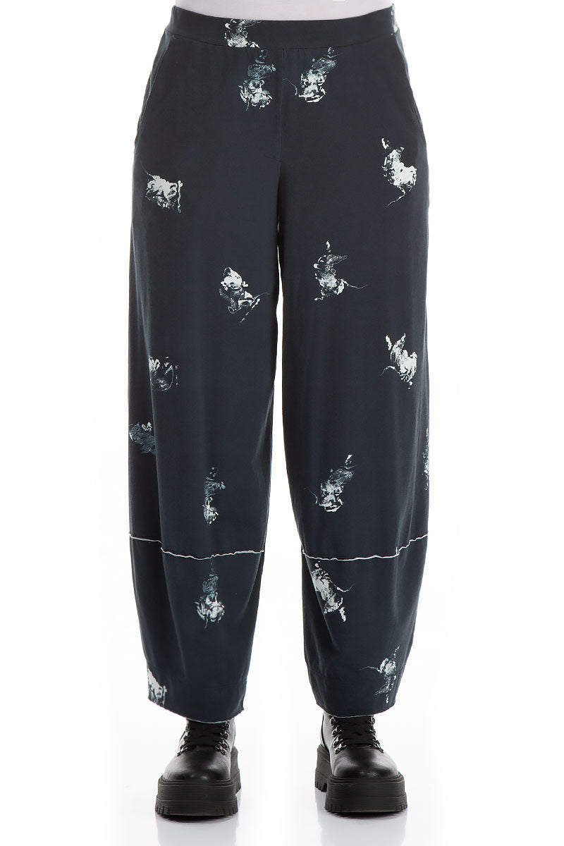 Loose Abstract Print Jersey Cotton Trousers