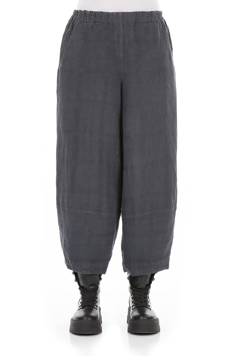 Loose Anthracite Patterned Linen Trousers