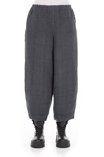 Loose Anthracite Patterned Linen Trousers