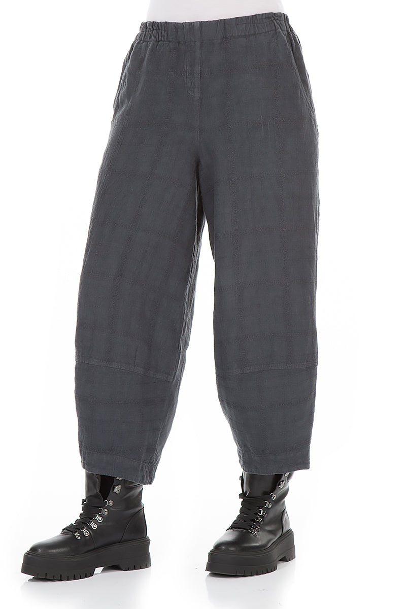 Loose Anthracite Patterned Linen Trousers