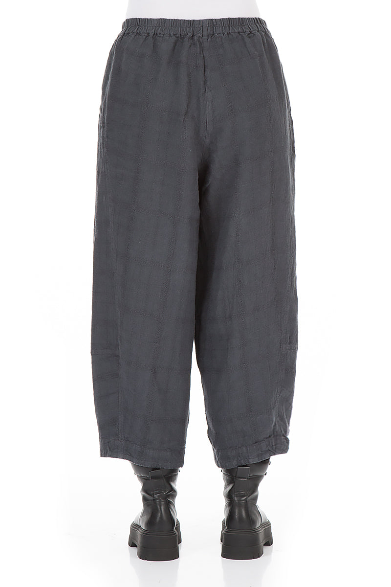 Loose Anthracite Patterned Linen Trousers