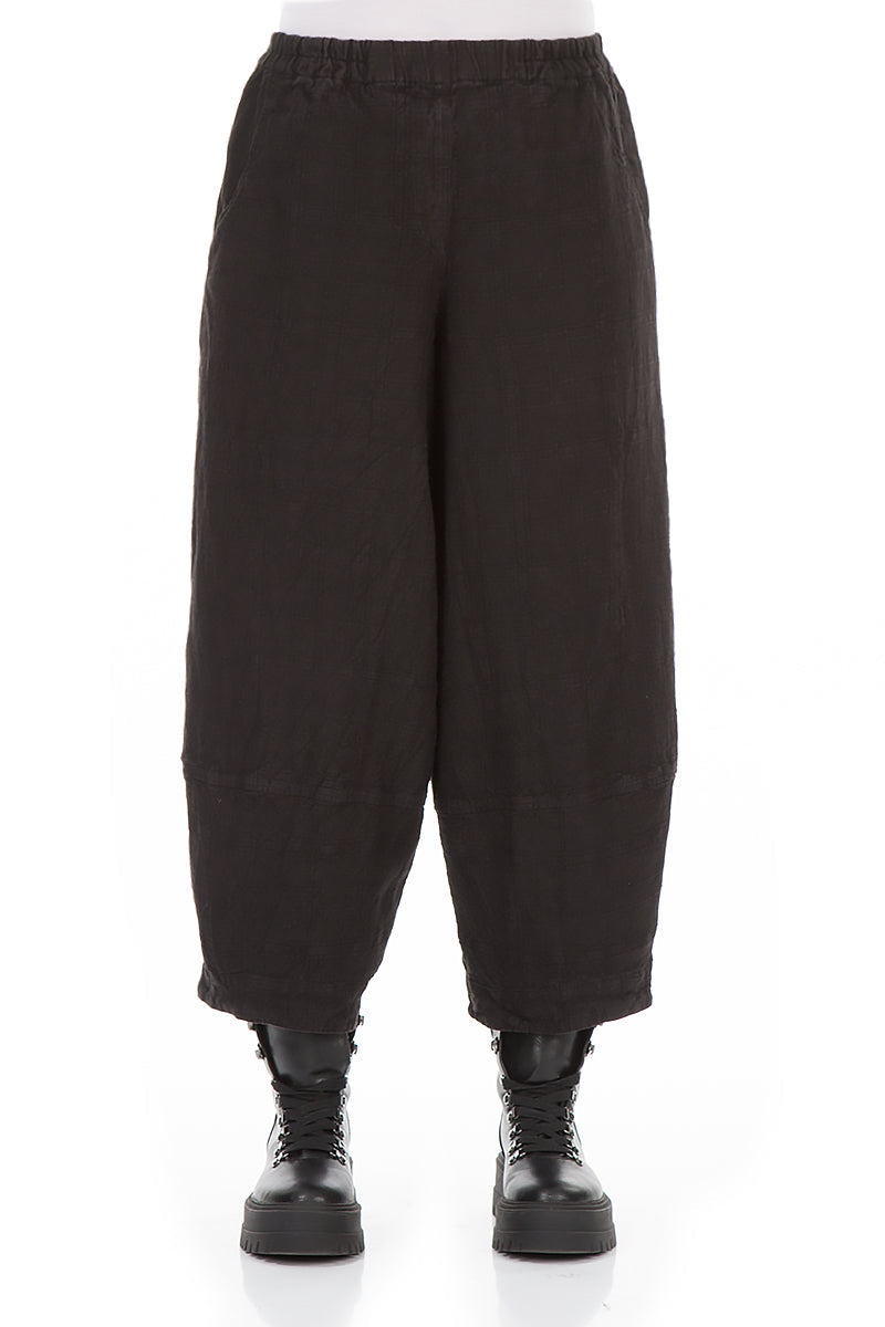 Loose Black Patterned Linen Trousers