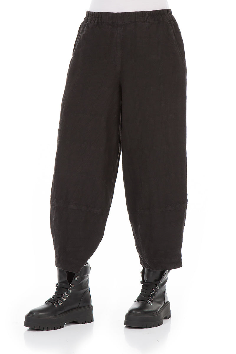 Loose Black Patterned Linen Trousers