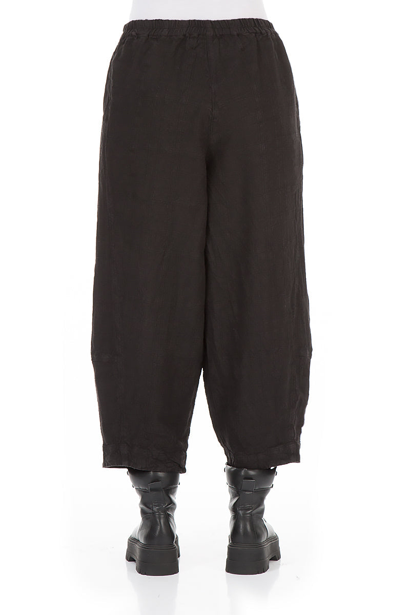 Loose Black Patterned Linen Trousers