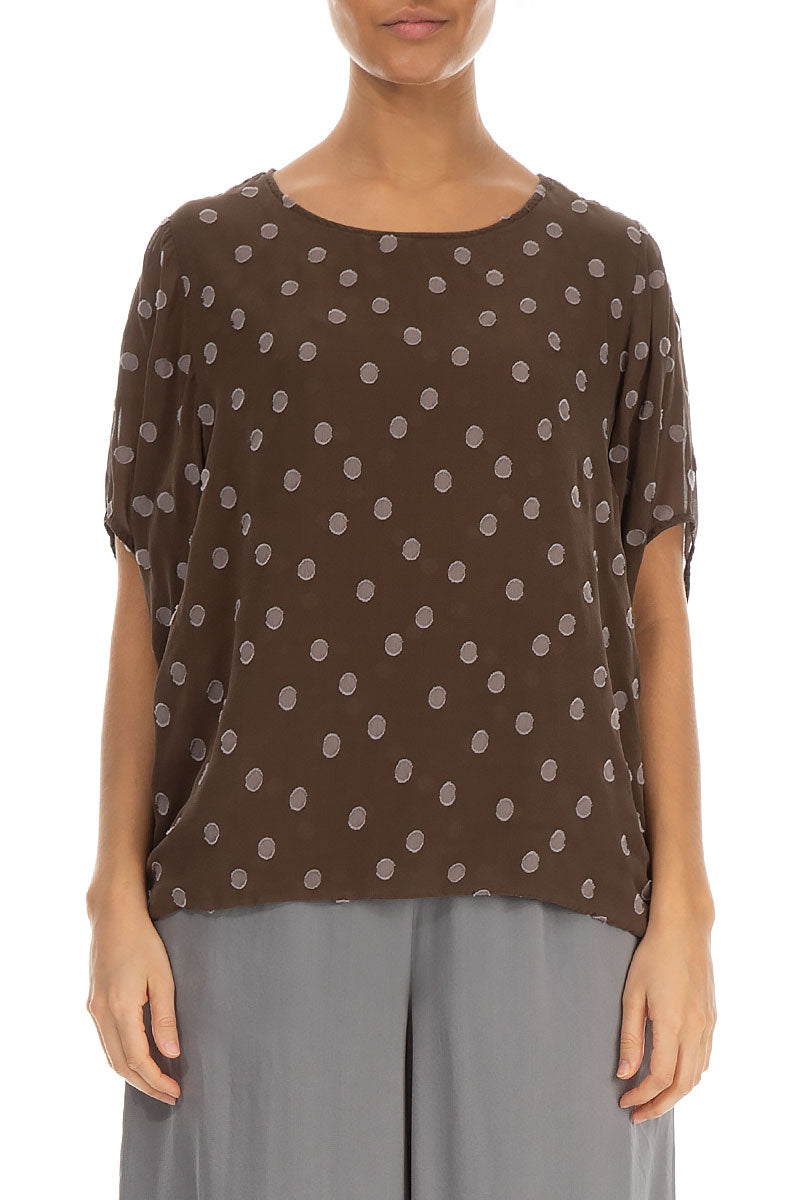 Loose Chocolate Dotty Silk Blouse
