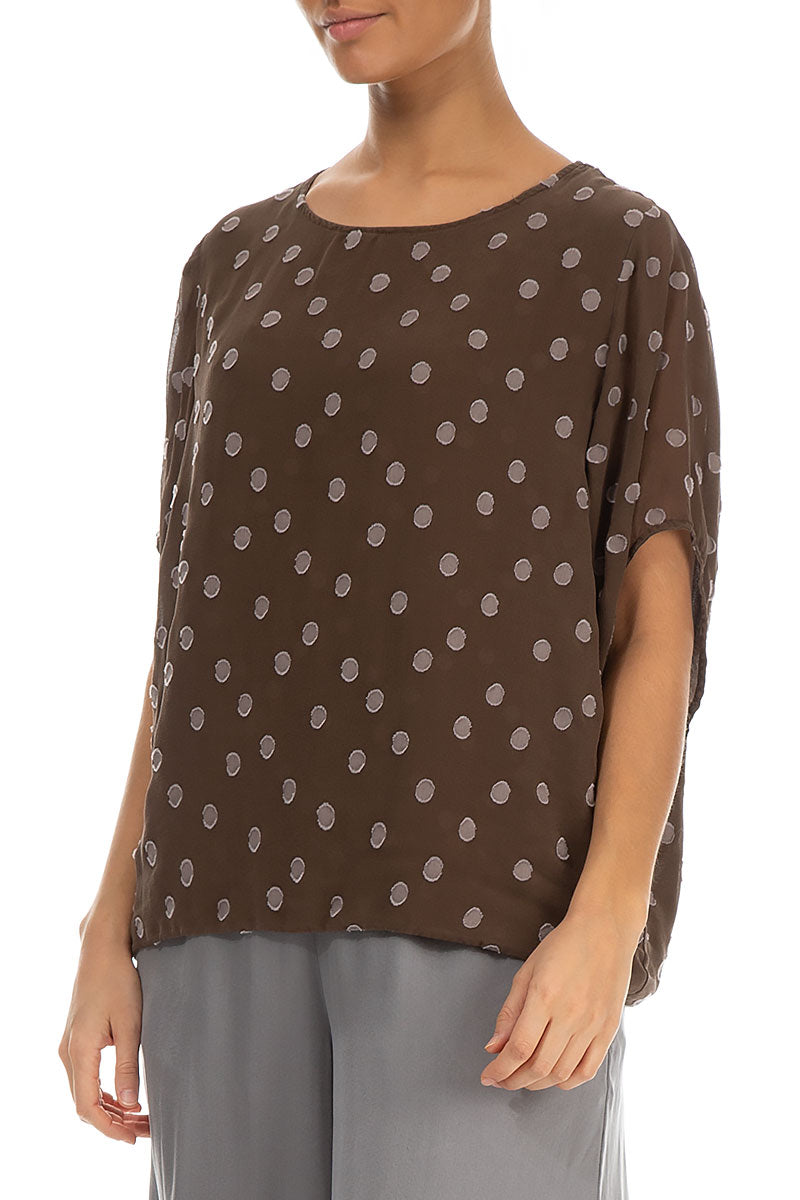 Loose Chocolate Dotty Silk Blouse