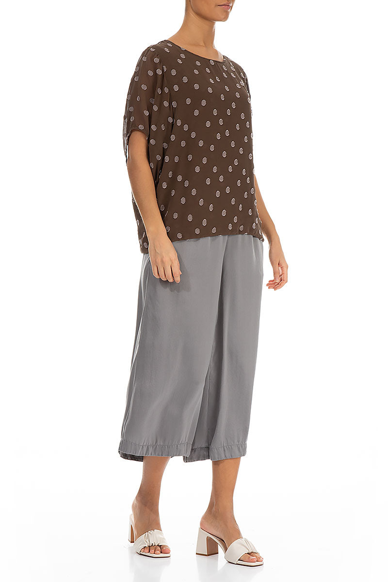 Loose Chocolate Dotty Silk Blouse