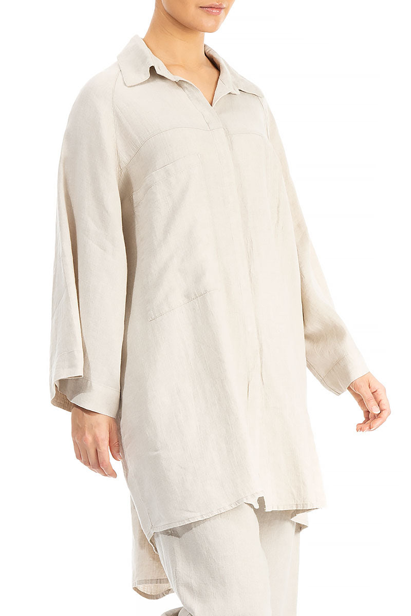 Loose Longer Back Natural Linen Shirt
