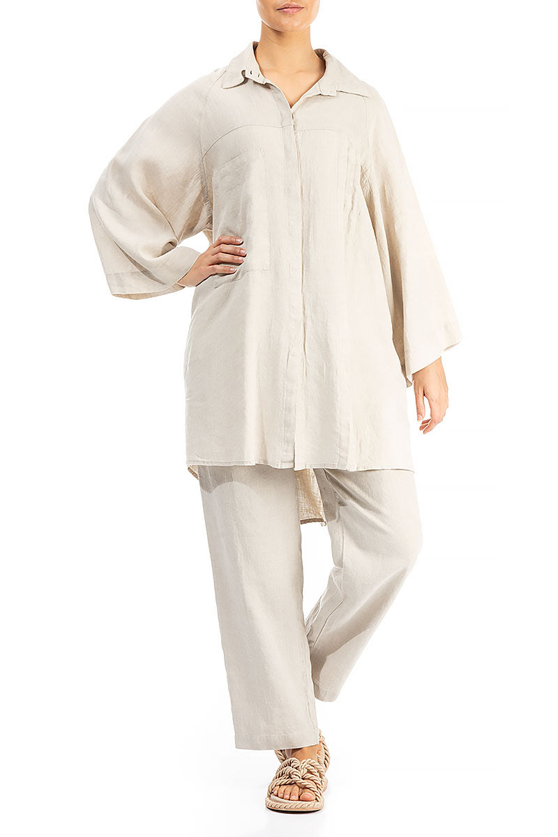 Loose Longer Back Natural Linen Shirt