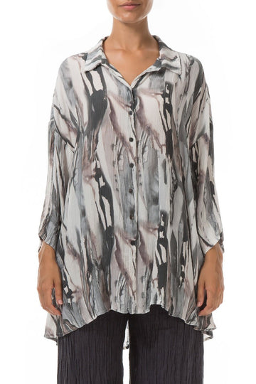 Loose Marble Crinkled Silk Viscose Shirt