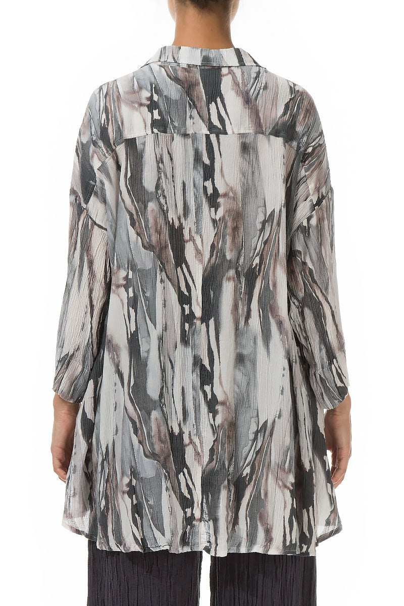 Loose Marble Crinkled Silk Viscose Shirt