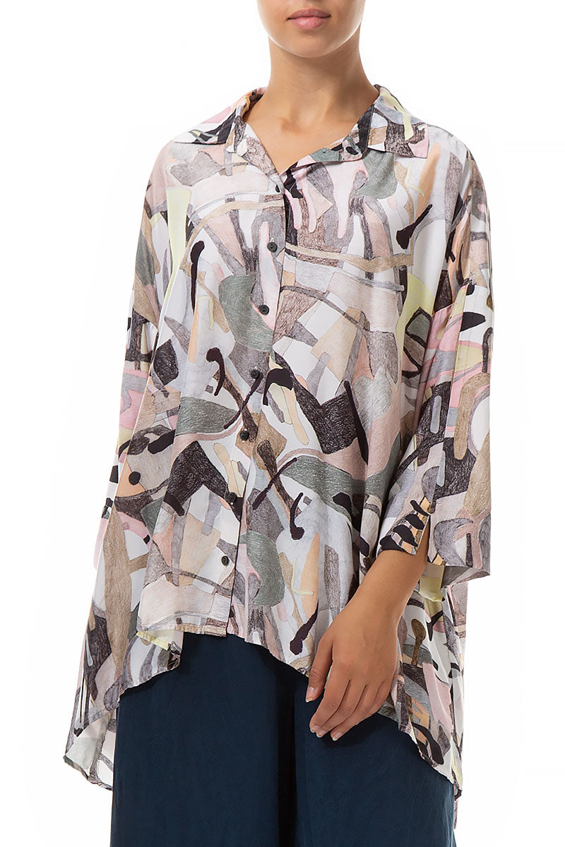 Loose Pastel Art Silk Bamboo Shirt