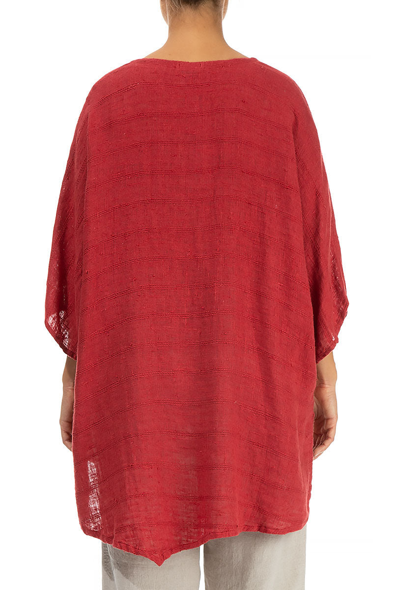 Loose Stripes Décor Red Linen Tunic