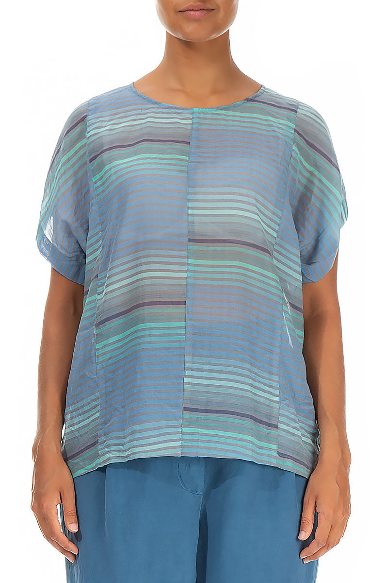Loose Stripy Blue Silk Cotton Blouse