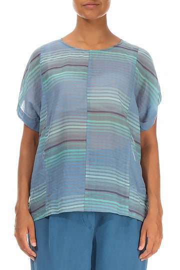 Loose Stripy Blue Silk Cotton Blouse