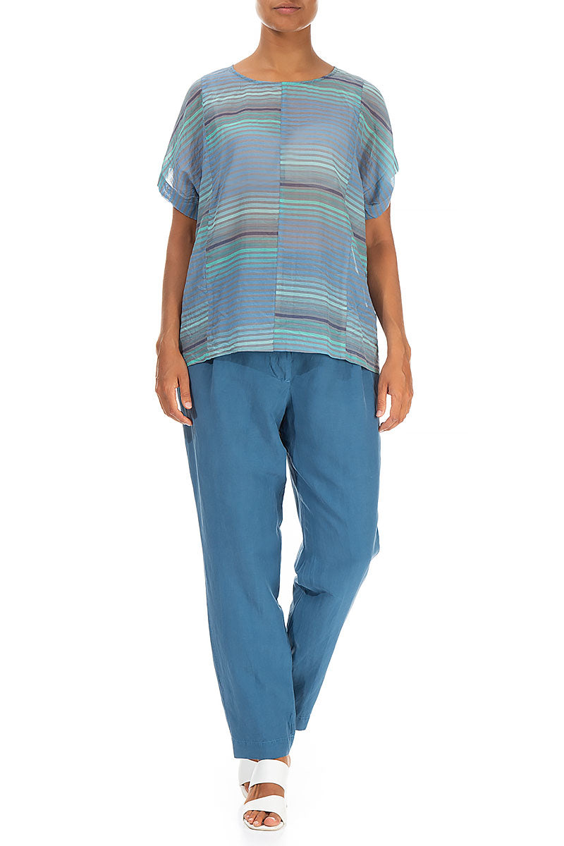 Loose Stripy Blue Silk Cotton Blouse