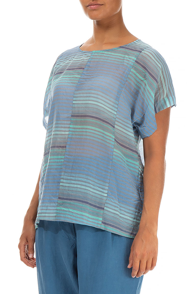 Loose Stripy Blue Silk Cotton Blouse