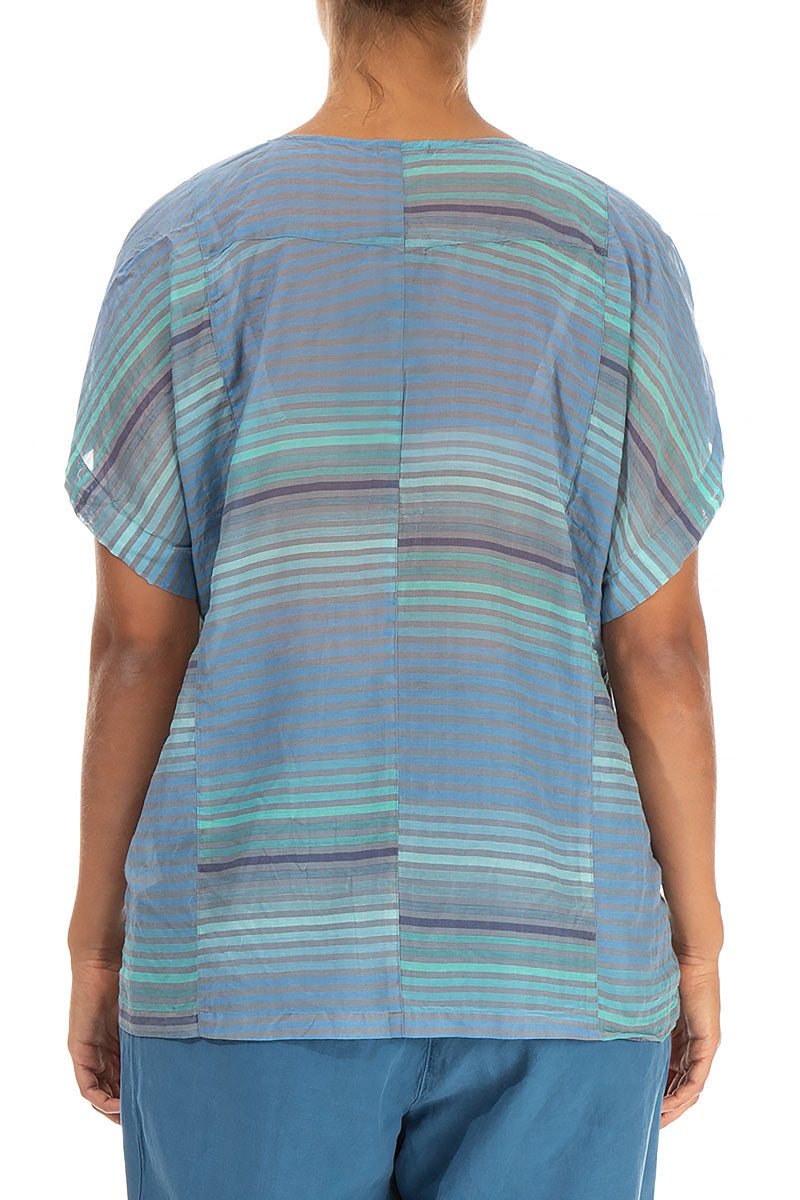 Loose Stripy Blue Silk Cotton Blouse