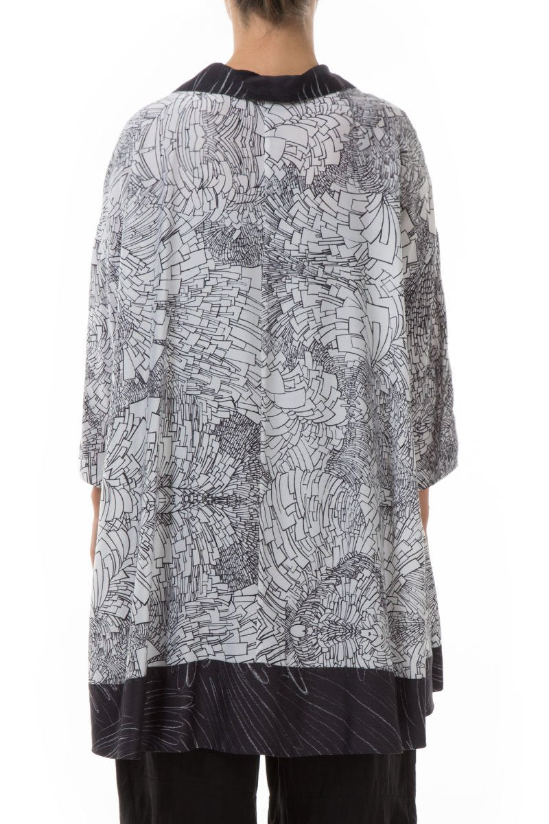 Loose White Printed Silk Bamboo Shirt