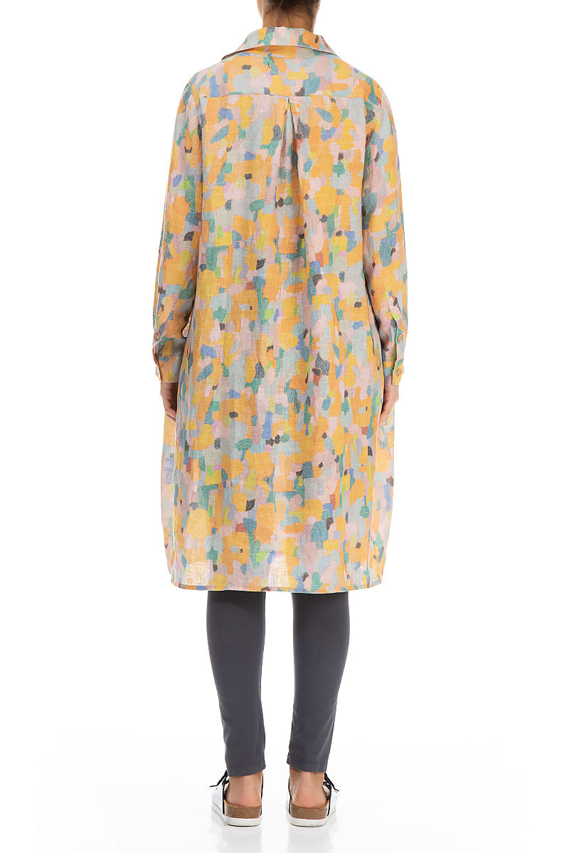 Orange Burst Print Linen Shirt Dress