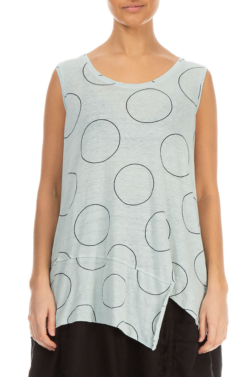Asymmetric Circle Print Linen Top