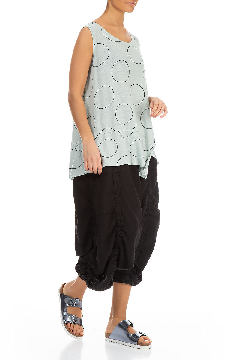 Asymmetric Circle Print Linen Top