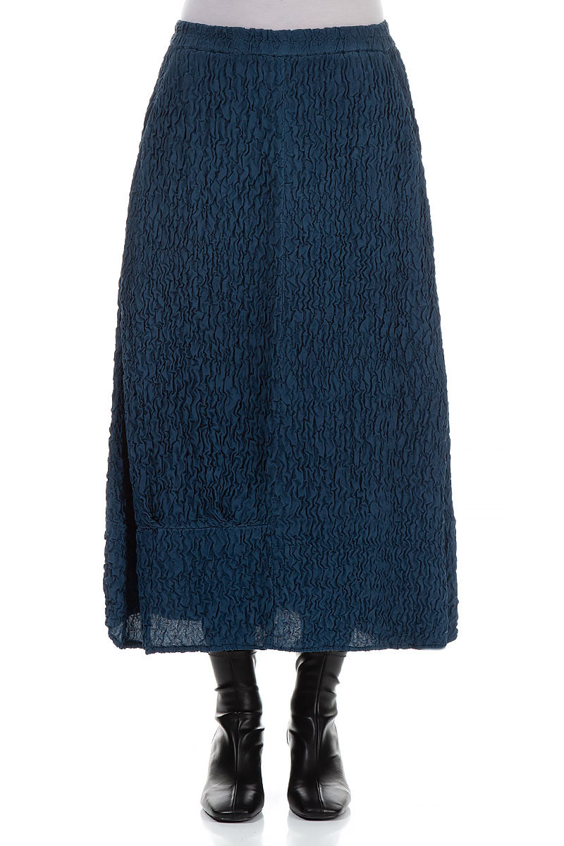 Crinkled Petrol Blue Silk Skirt