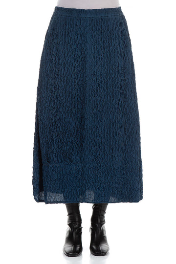 Crinkled Petrol Blue Silk Skirt