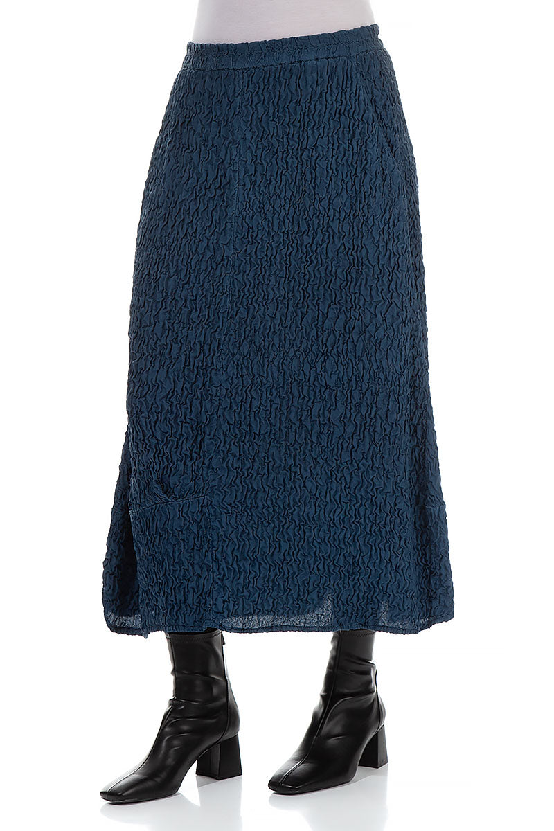 Crinkled Petrol Blue Silk Skirt