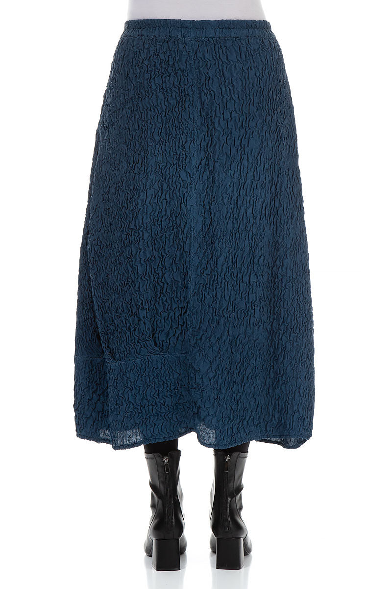Crinkled Petrol Blue Silk Skirt