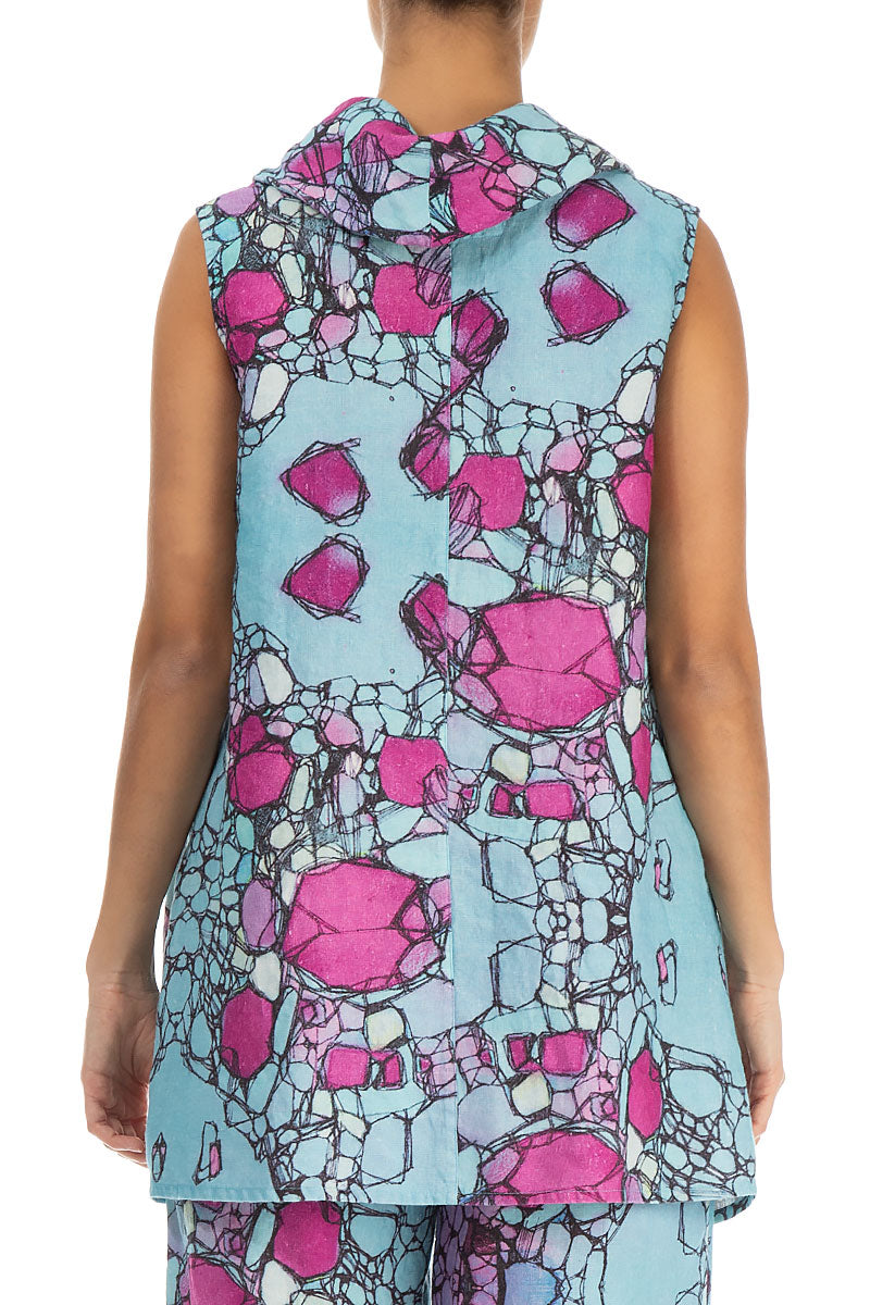 Cowl Neck Gemstone Print Linen Blouse