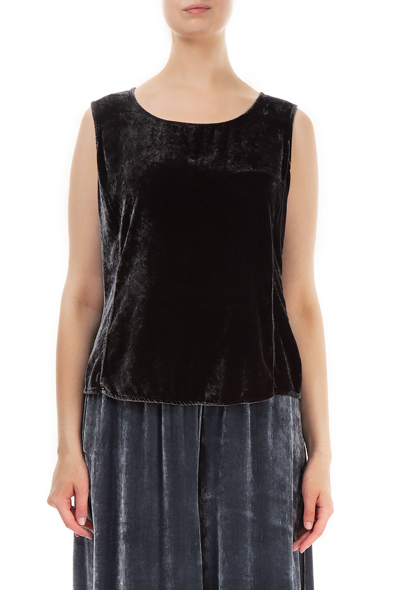 Sleeveless Darkk Grey Silk Velvet Blouse
