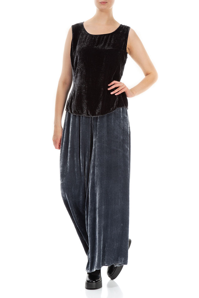 Sleeveless Darkk Grey Silk Velvet Blouse