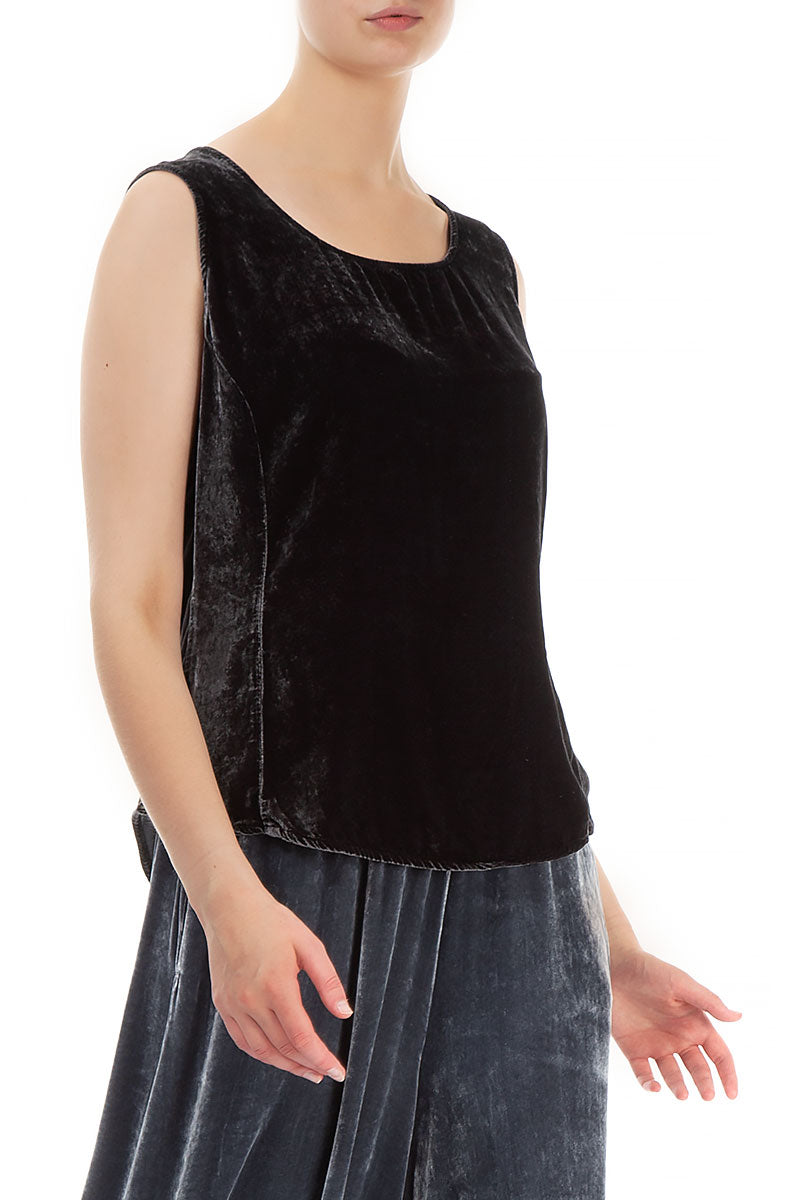 Sleeveless Darkk Grey Silk Velvet Blouse