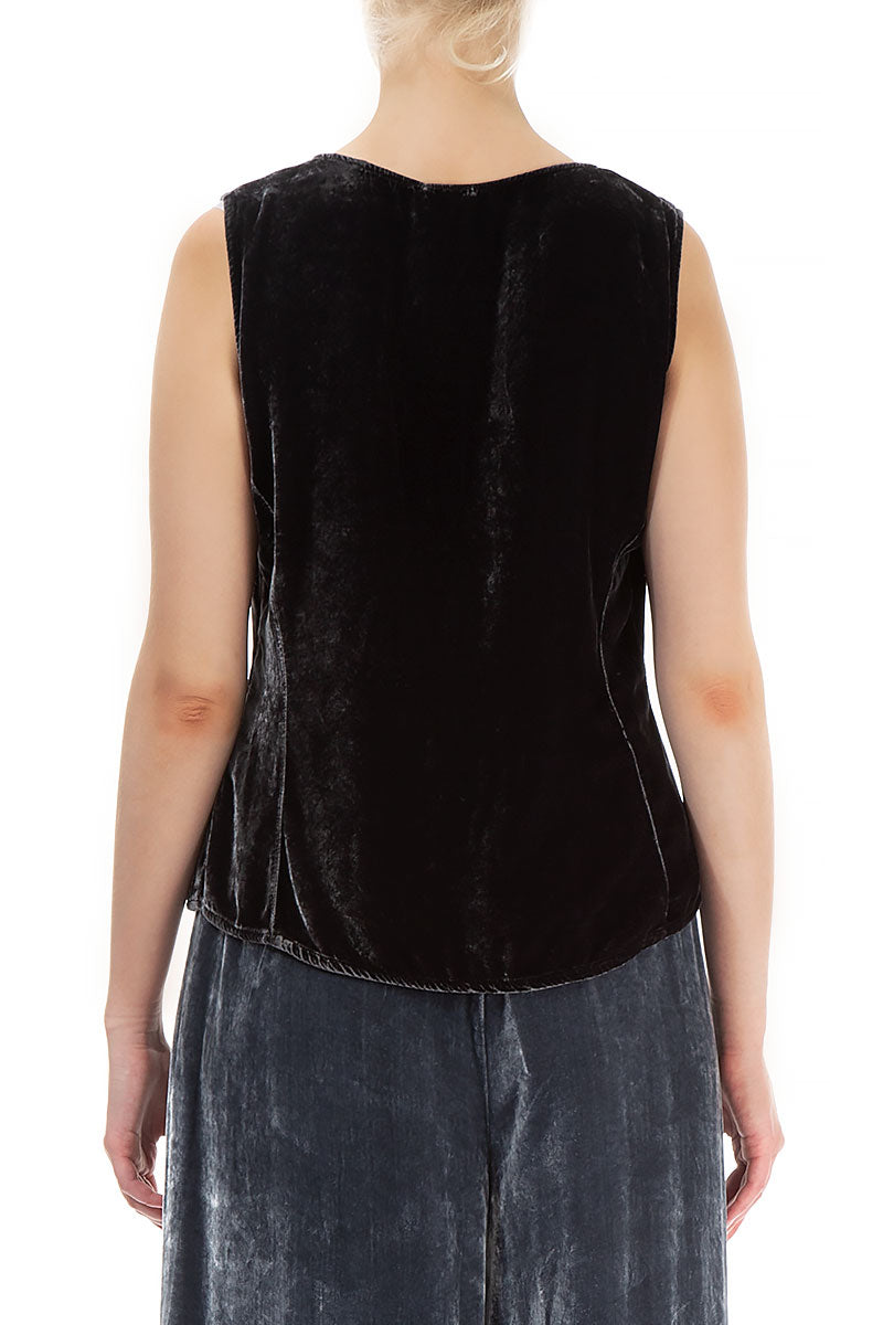 Sleeveless Darkk Grey Silk Velvet Blouse